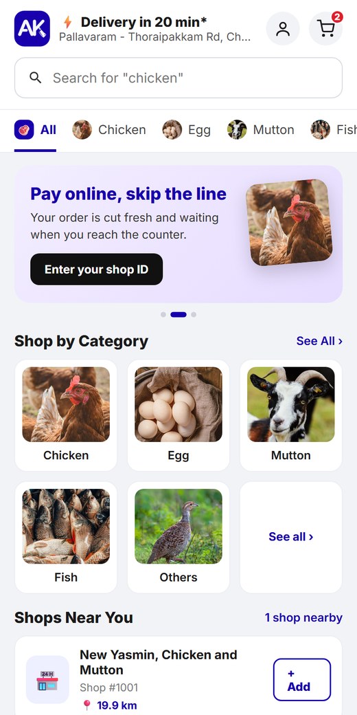 AK Meatss app home screen